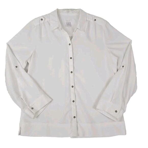 Chico's ~Woman Size 1 (US M)~ White Long Sleeve Snap-Up Shirt Top Blouse. - Picture 4 of 11